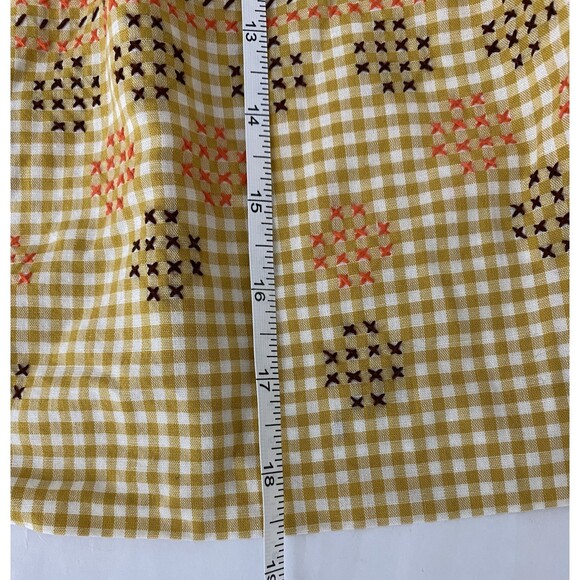 Vintage Mustard Yellow Cotton Apron with Long Straps Embroidered Stitch Detail - Picture 5 of 6